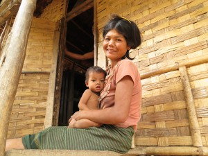 Lao mother with baby on the lap